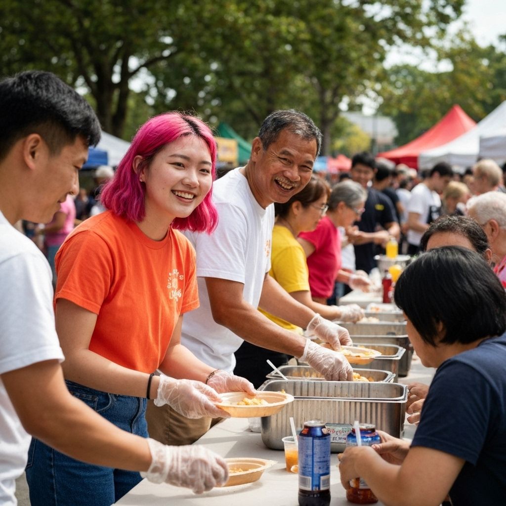 Volunteers serving food